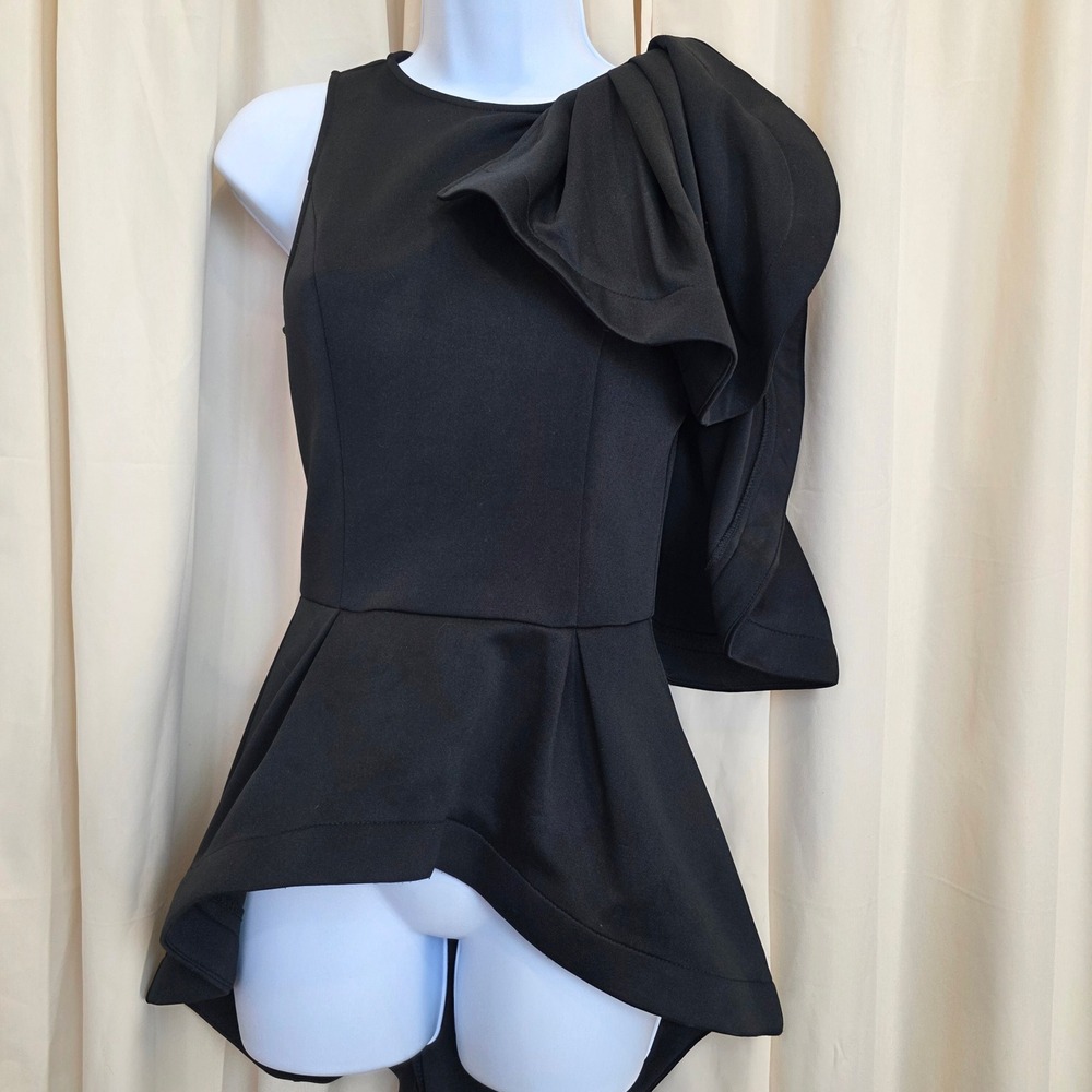 Small Black Peplum Top Ruffle One Shoulder Sleeveless Party Date‎ Eccentric